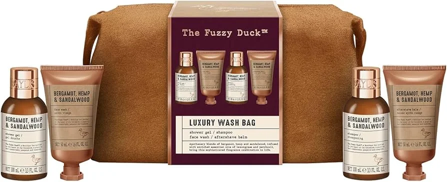 The Fuzzy Duck Bergamot, Hemp & Sandalwood Men's Luxury Wash Bag Gift Set
